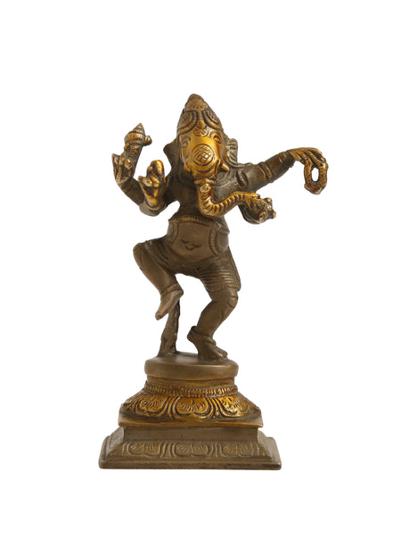 Brass Statue - Dancing Ganesh with Stone Finish Details