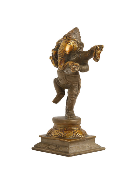 Brass Statue - Dancing Ganesh with Stone Finish Details