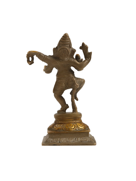 Brass Statue - Dancing Ganesh with Stone Finish Details