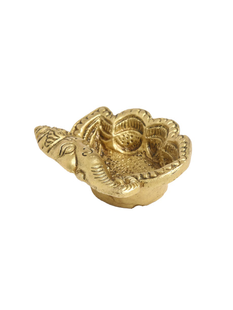 Diya - Ganesha Ear design handcrafted brass lamp in antique gold finish