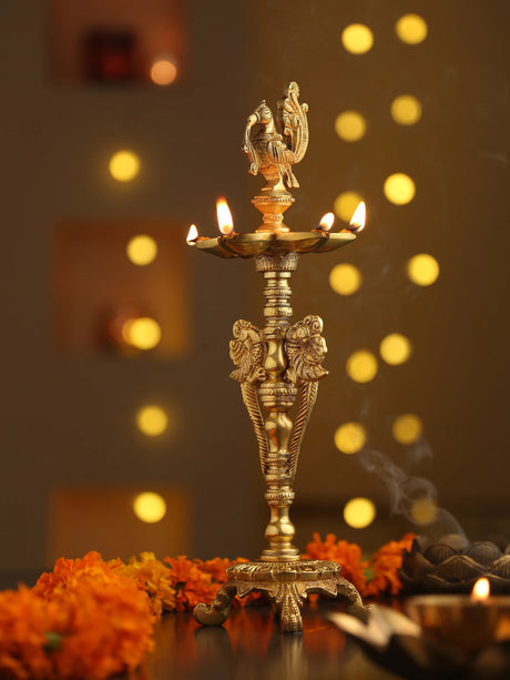 Diya - Peacock with five Diyas