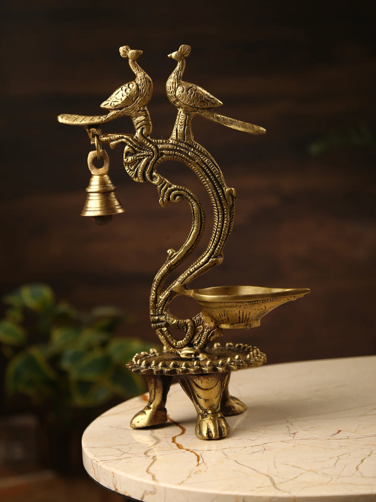 Diya - Two Peacock Lamp with Bell