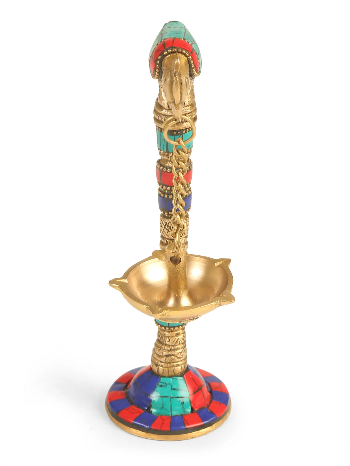 Diya - Brass Parrot Lamp With Stone Detailing