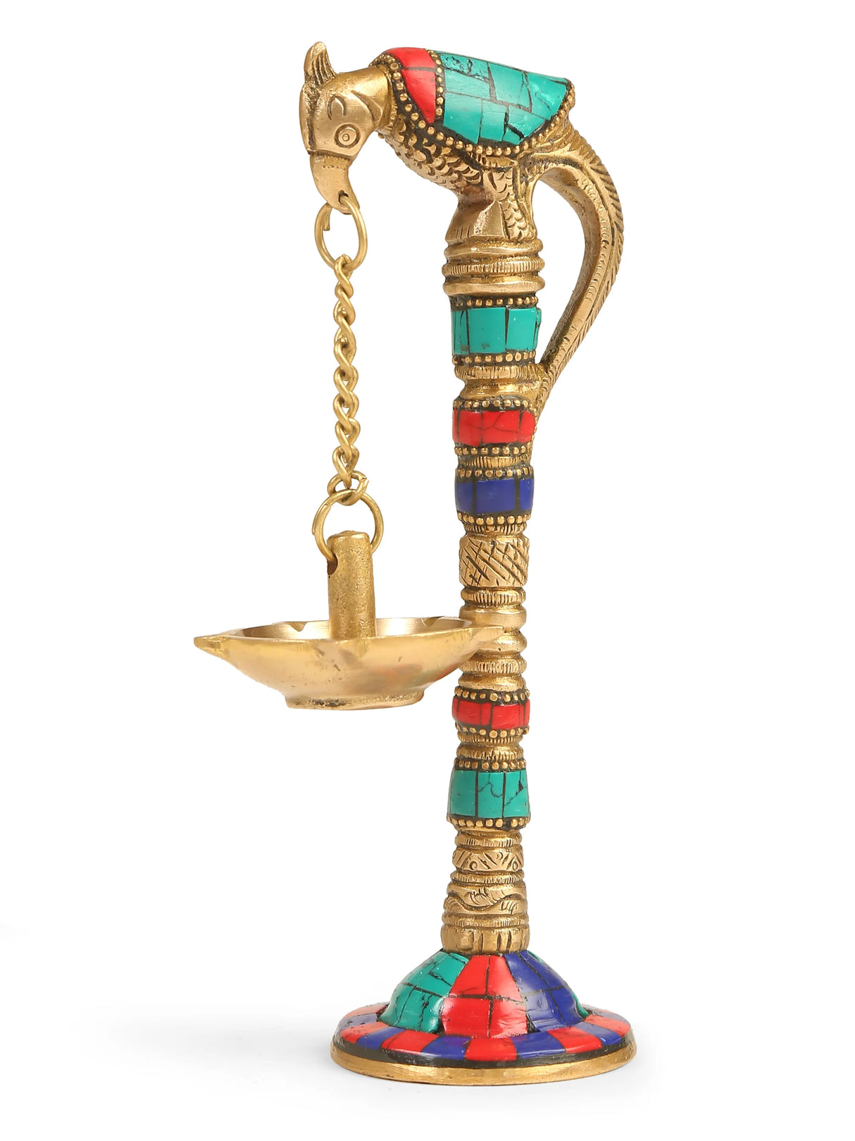 Diya - Brass Parrot Lamp With Stone Detailing