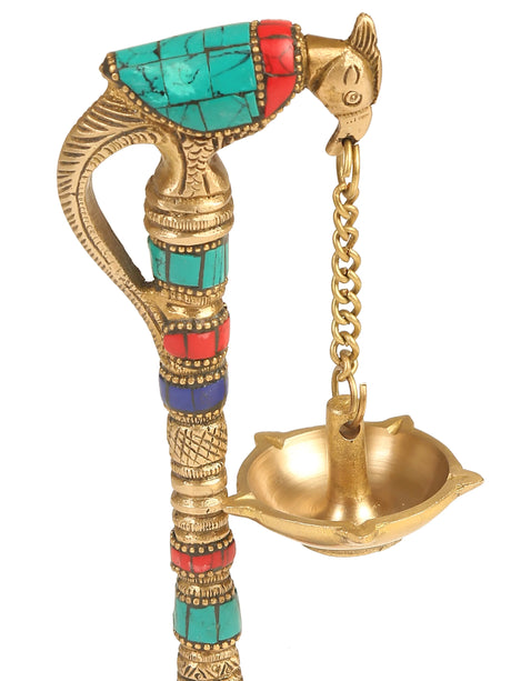 Diya - Brass Parrot With Stone Detailing