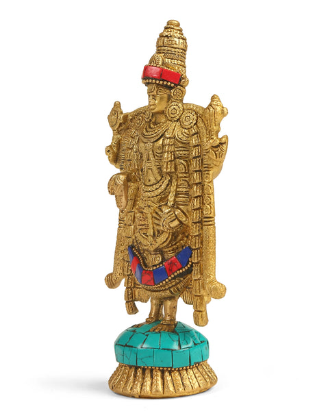 Brass Statue of Balaji with turquoise stone work detailing on traditional idol