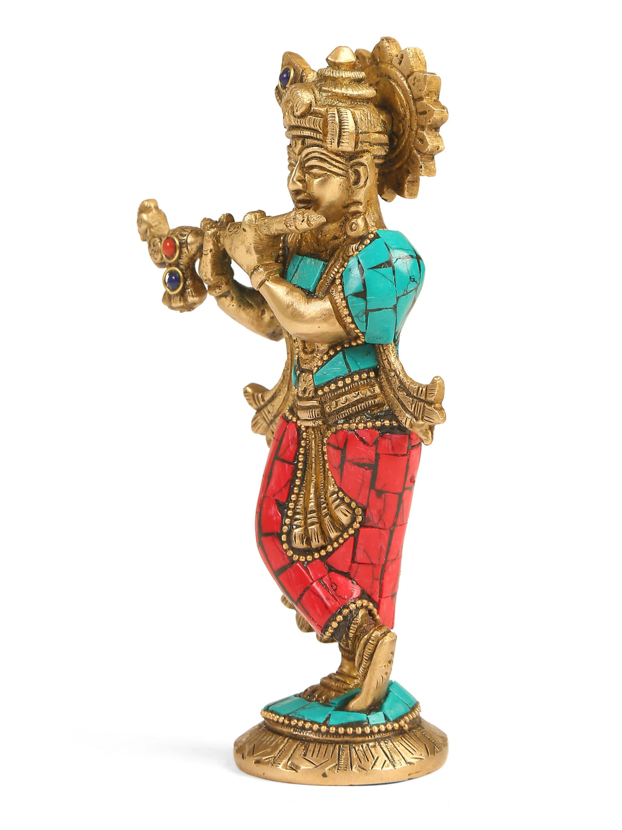 Brass Statue - Krishna with Stone work