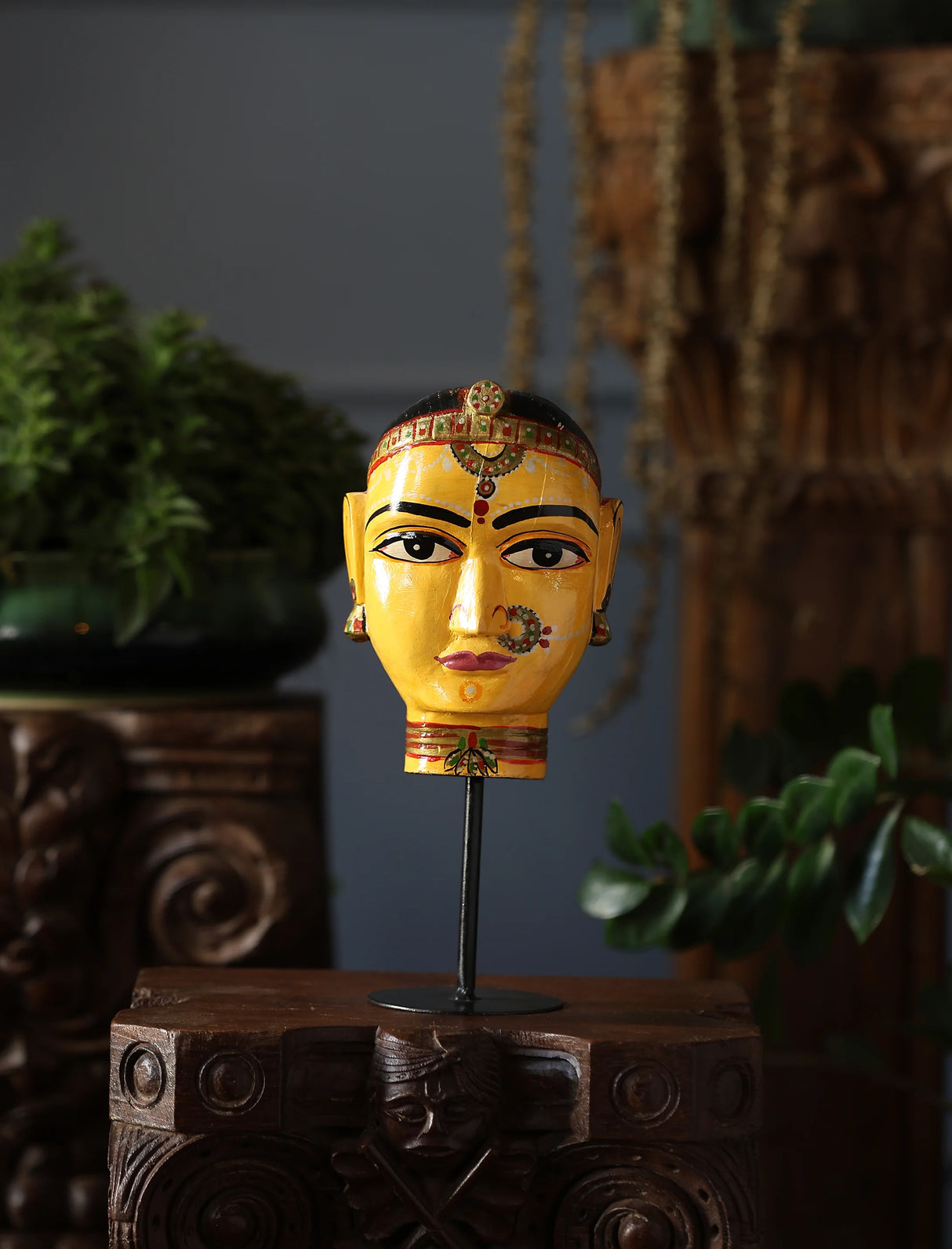 Antiquity Rustica Collective - Wooden Gouri Face With Iron Stand