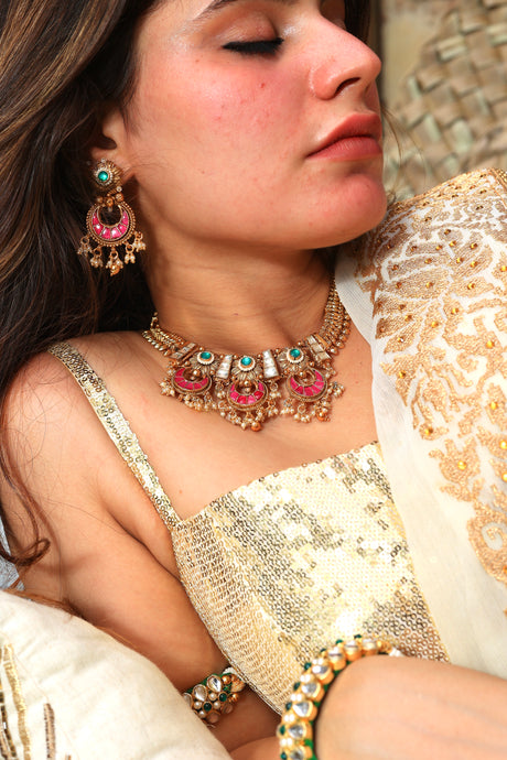 Arpan Temple necklace-Fuschia-set