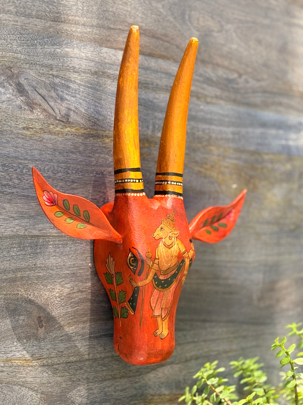 Wooden Cow head painted