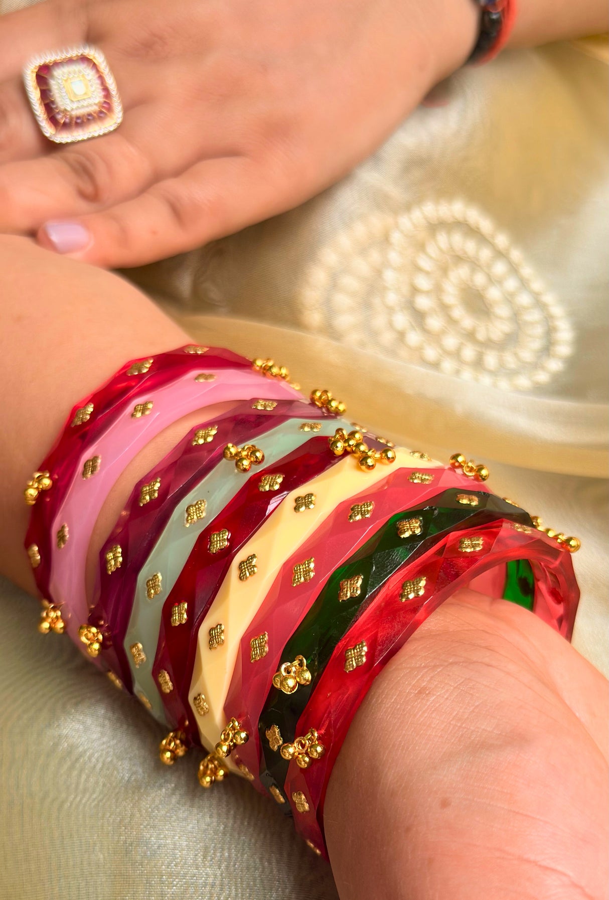 Ruhani Brass leaf And Small Bell Bangles