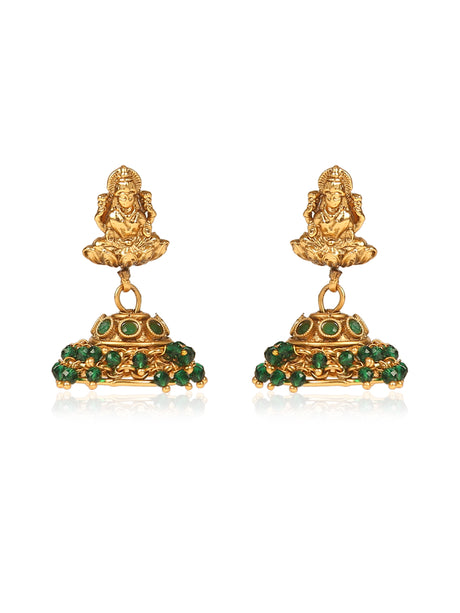 Laxmi temple necklace with green glass beads