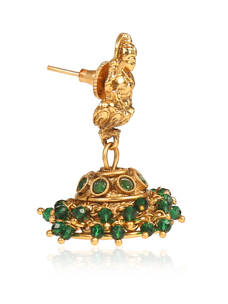 Laxmi temple necklace with green glass beads