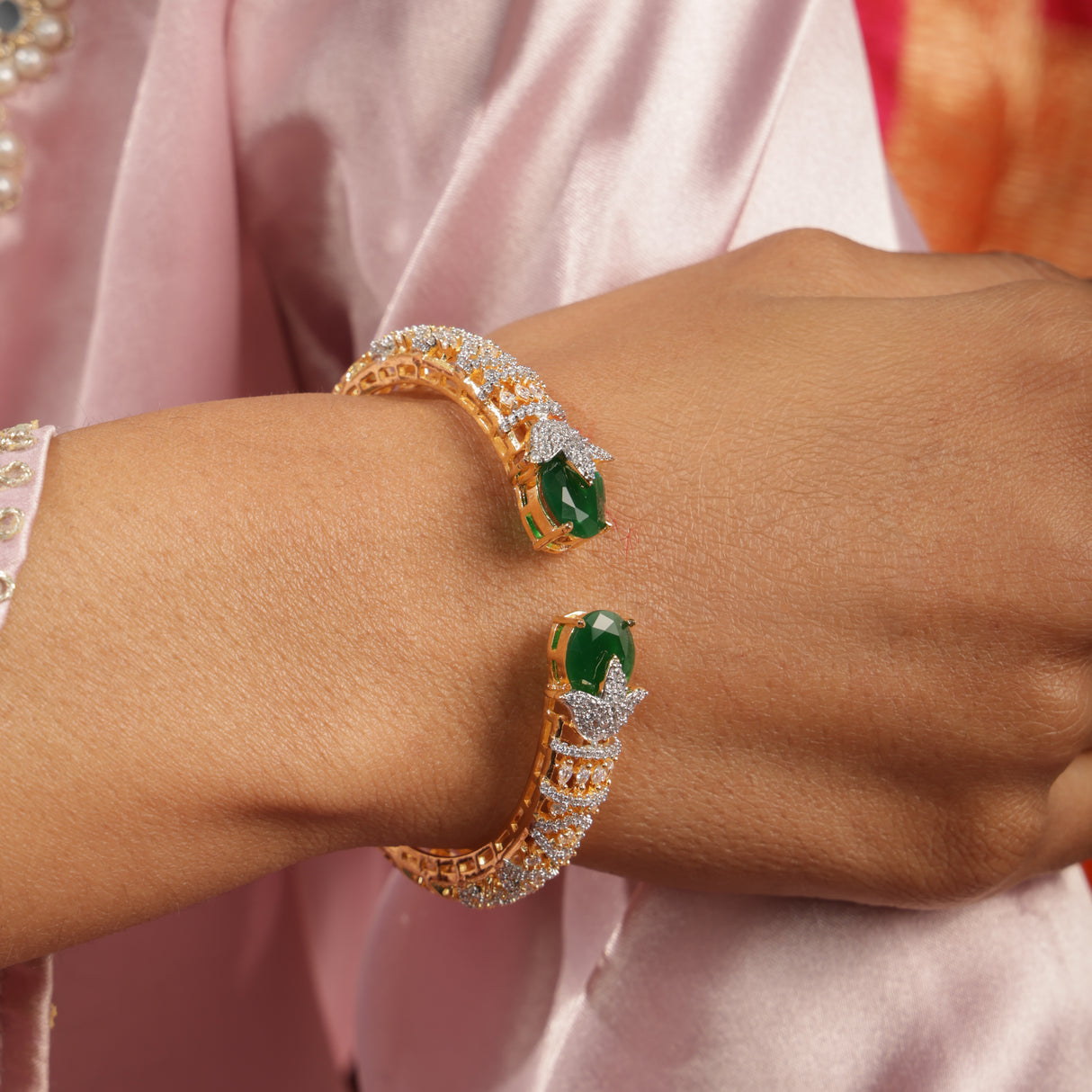 Vallari Emerald Open Cuff Kada