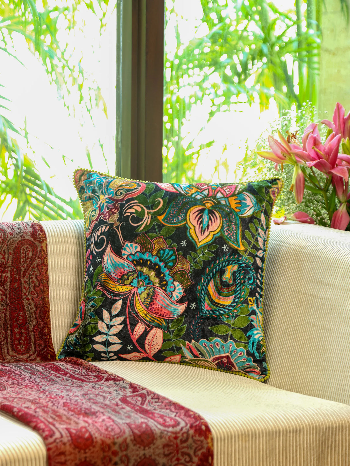Digital Jungle Printed - Cotton Viscose Floral Cushion