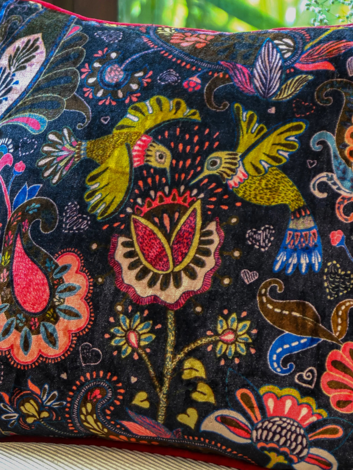 Digital Jungle Printed - Cotton Viscose Humming Bird Cushion