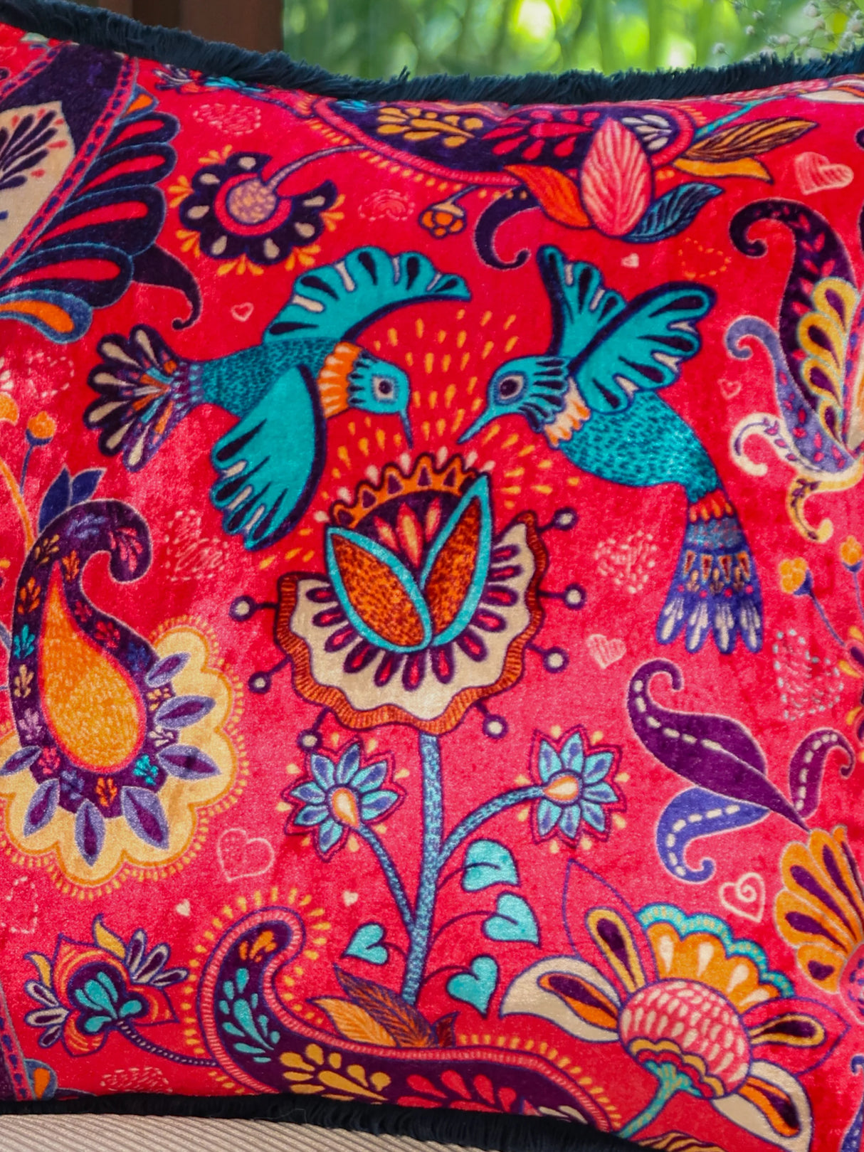 Digital Jungle Printed - Cotton Viscose Humming Bird Cushion