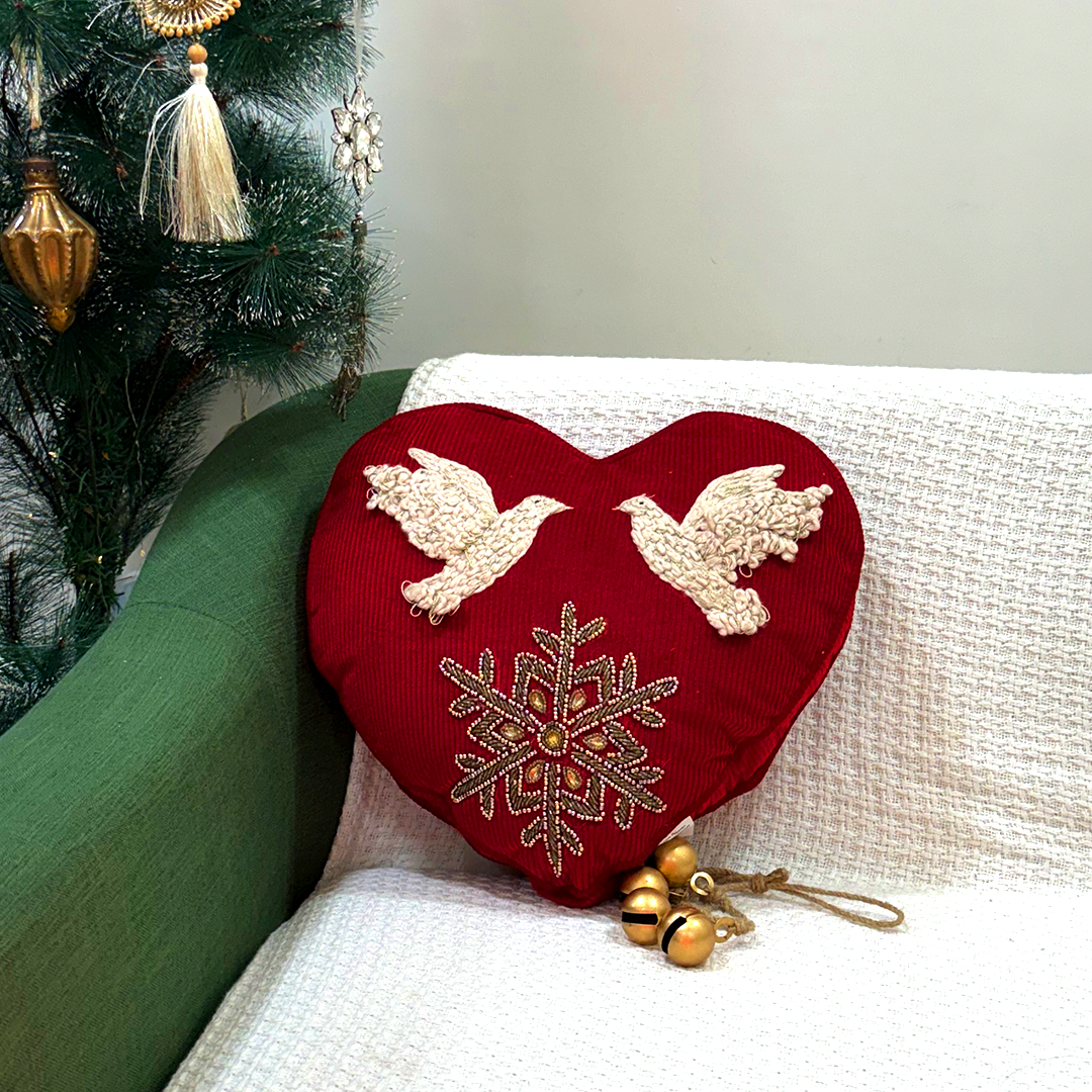 Snowflake/Bird Christmas Cushion-Filled