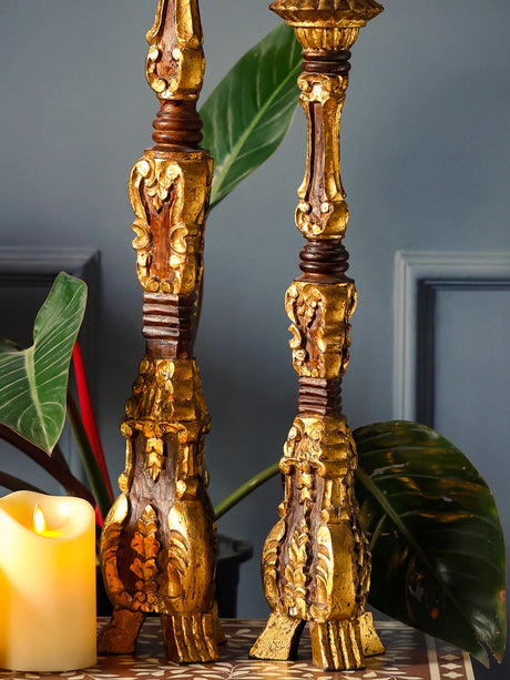 Vintage Candle Holders - A Symphony of Radiant Gold Foil Designs
