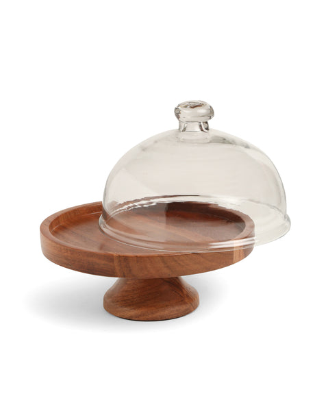Wooden cake stand with cloche