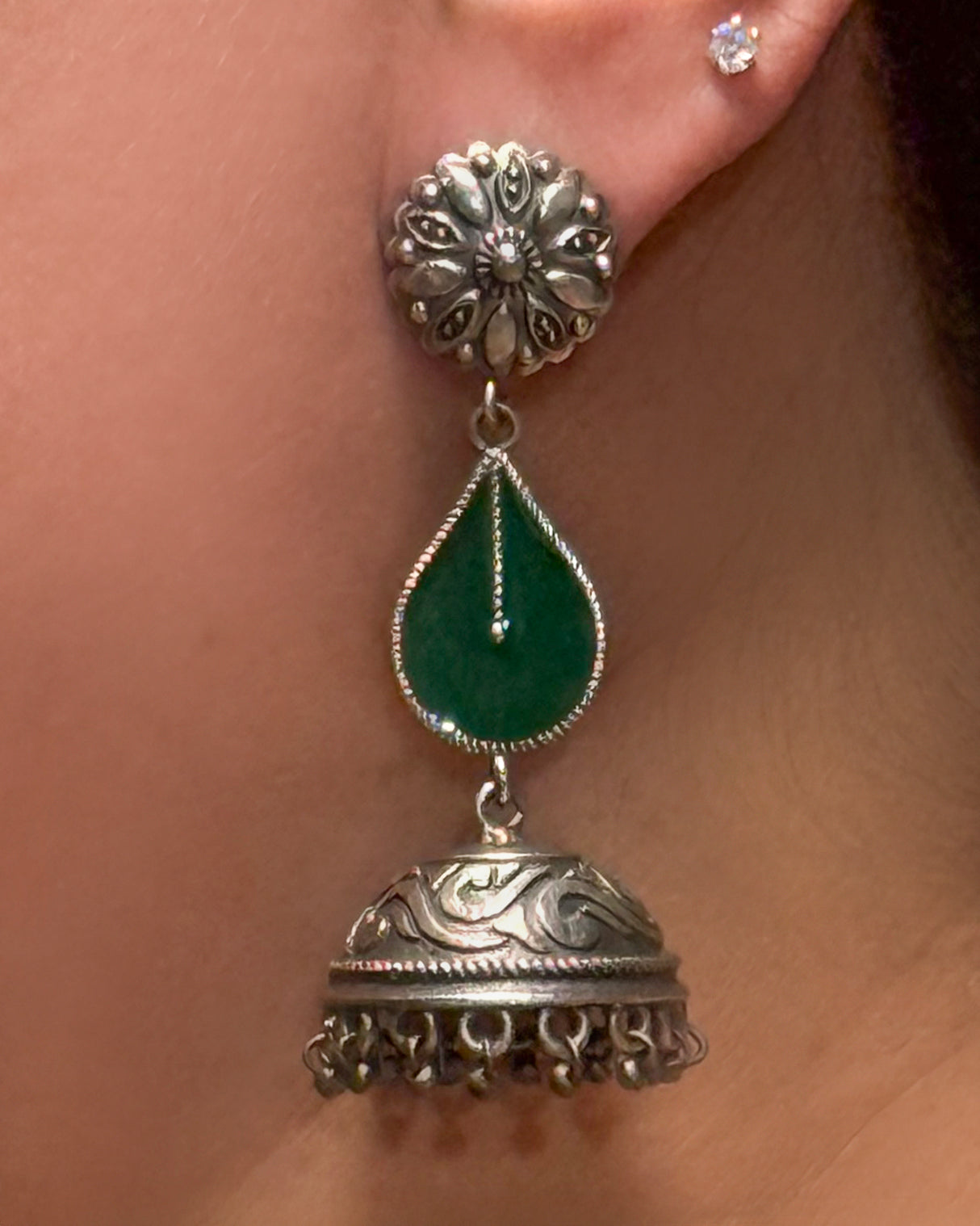 Kanwar Green stone Jhumka
