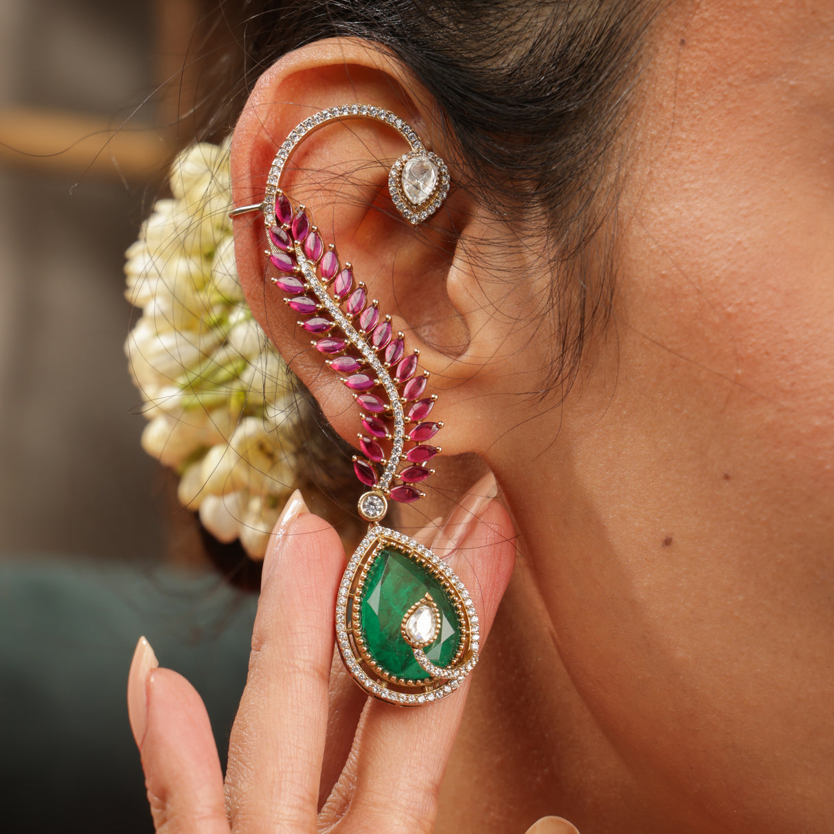 Regal Emerald & Ruby Ear Cuff Earring