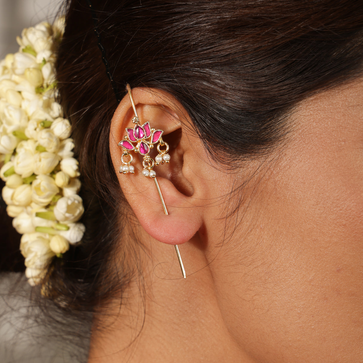 Ruby Lotus Pearl Ear Cuff