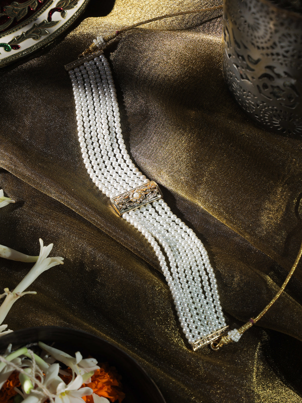 Bela Elegant Pearl Choker with Jadau gold plated pendant