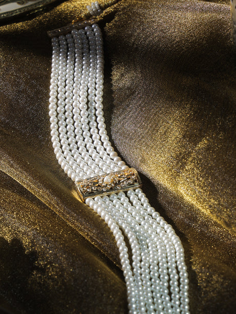 Bela Elegant Pearl Choker with Jadau gold plated pendant