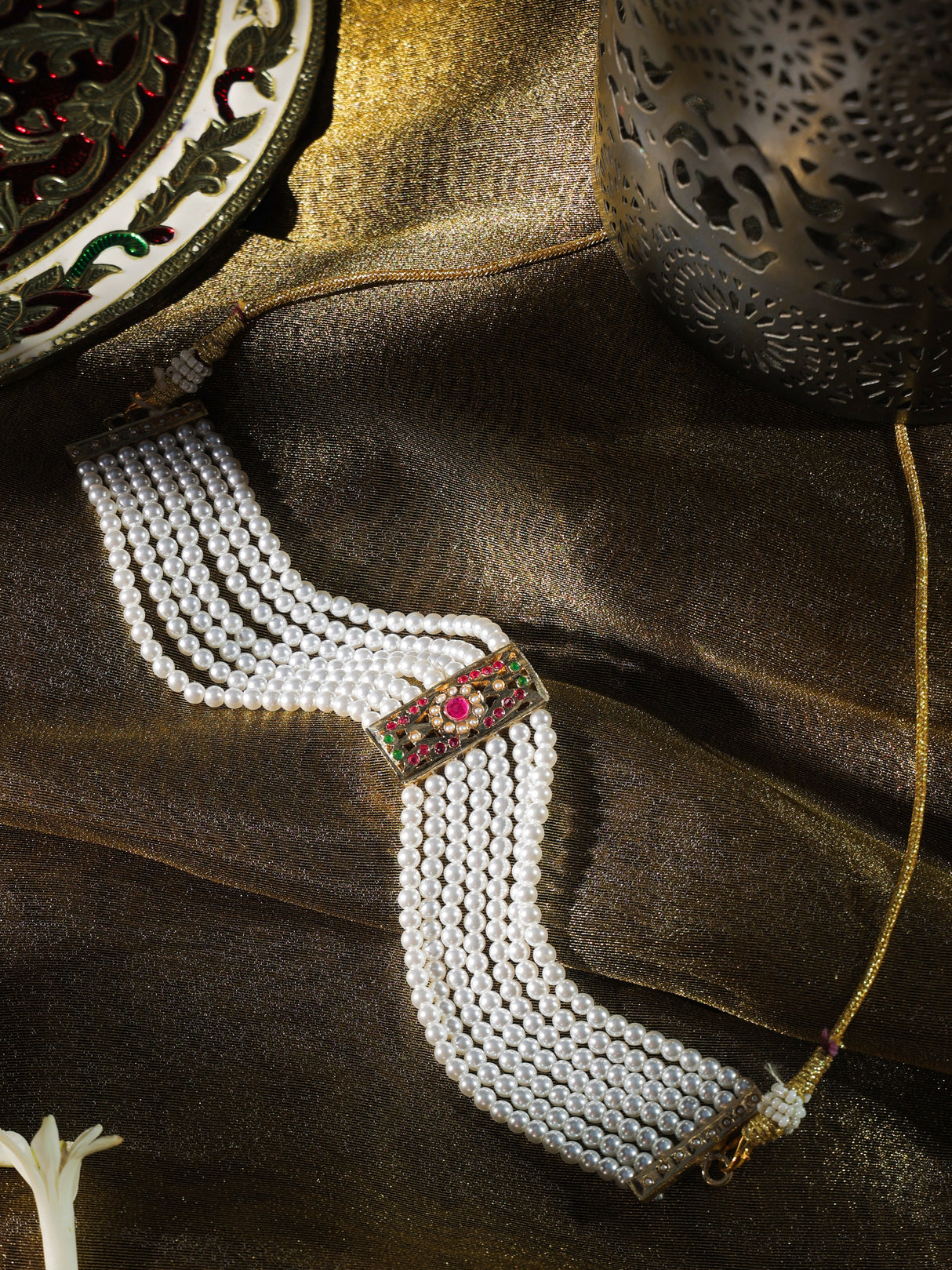 Bela Elegant Pearl Choker with Jadau gold plated pendant
