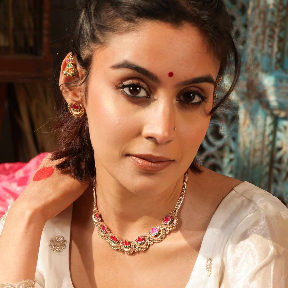 Manika Pink Lotus Heritage Jewellery Set