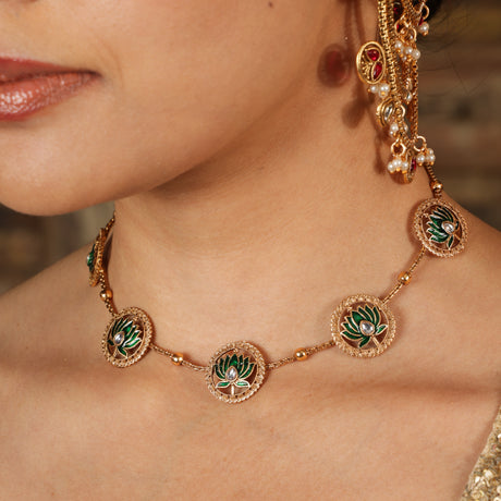 Manika Green Lotus Heritage Jewellery Set