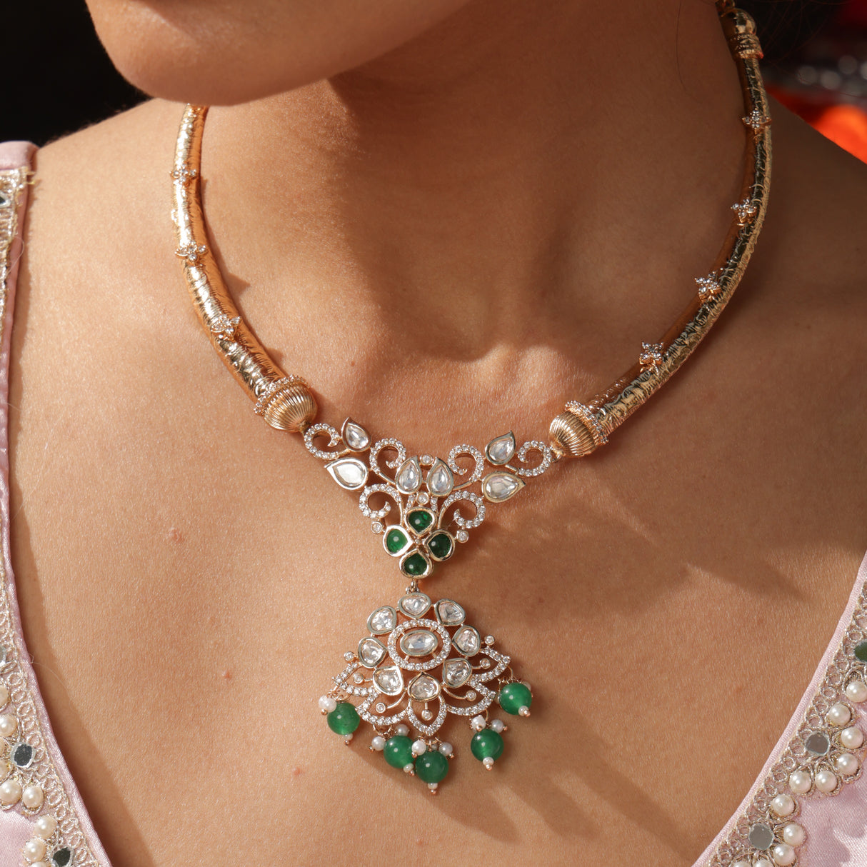 Noorvati Green Stone Necklace Set