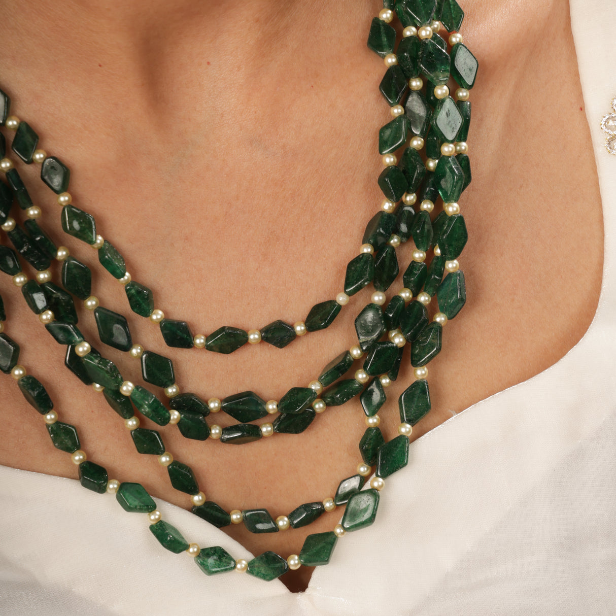 Iraaya Emerald Bead Multi-Layer Necklace