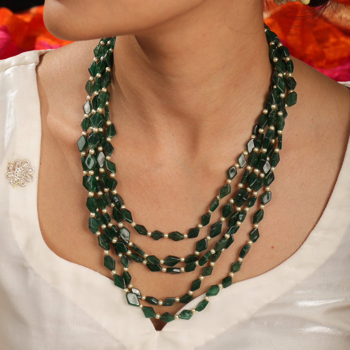 Iraaya Emerald Bead Multi-Layer Necklace
