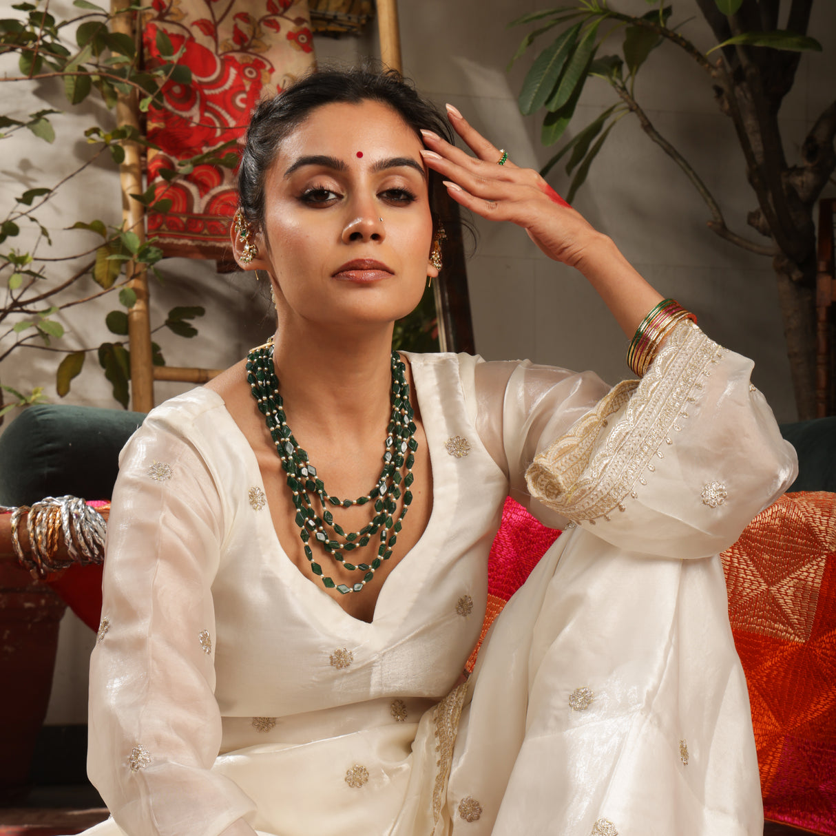 Iraaya Emerald Bead Multi-Layer Necklace