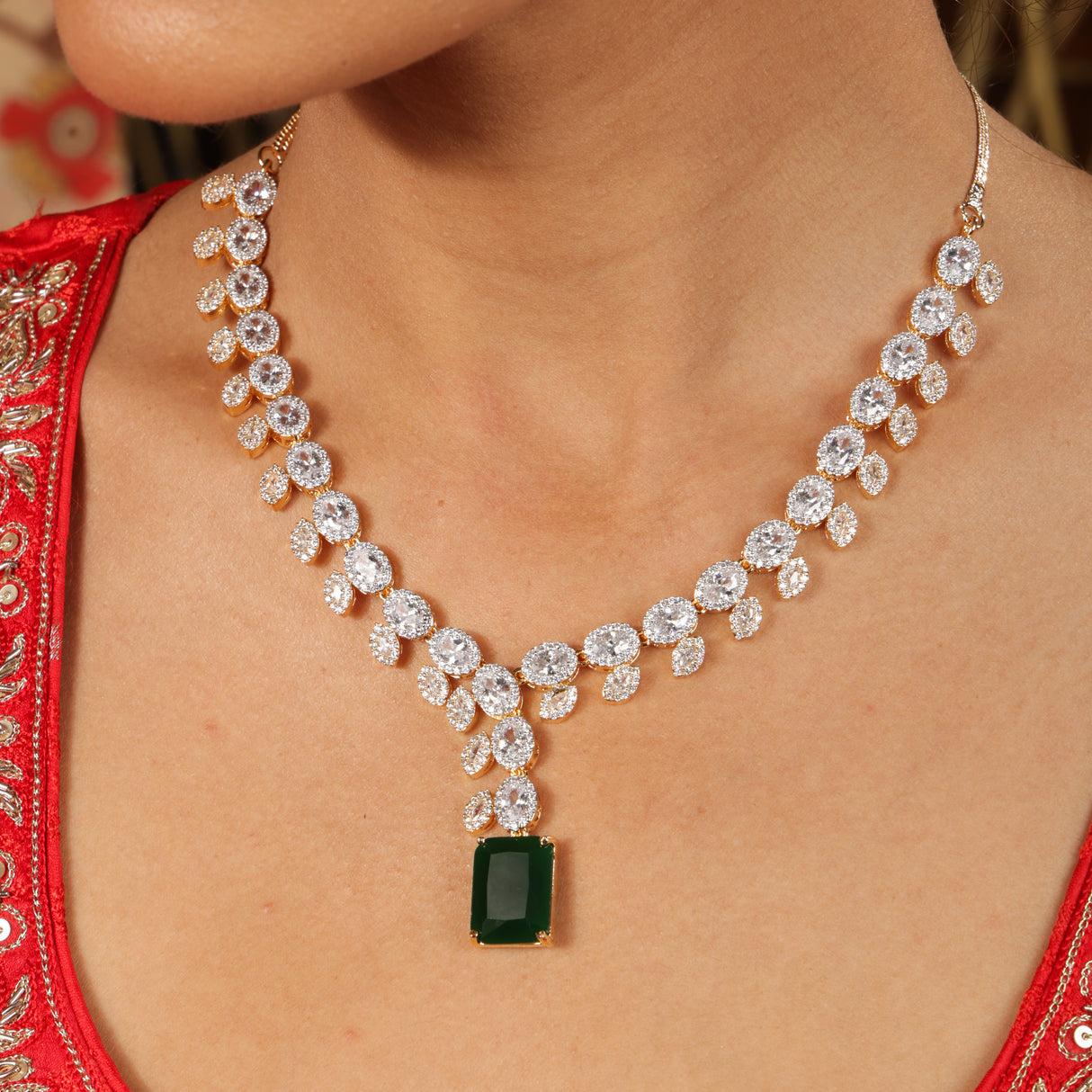 Falak Emerald Royale Diamond-Style Necklace Set