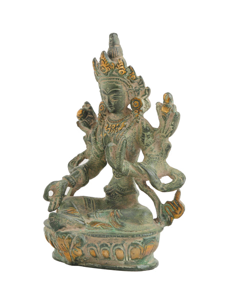 Tara Devi- Brass statue with green stone finish