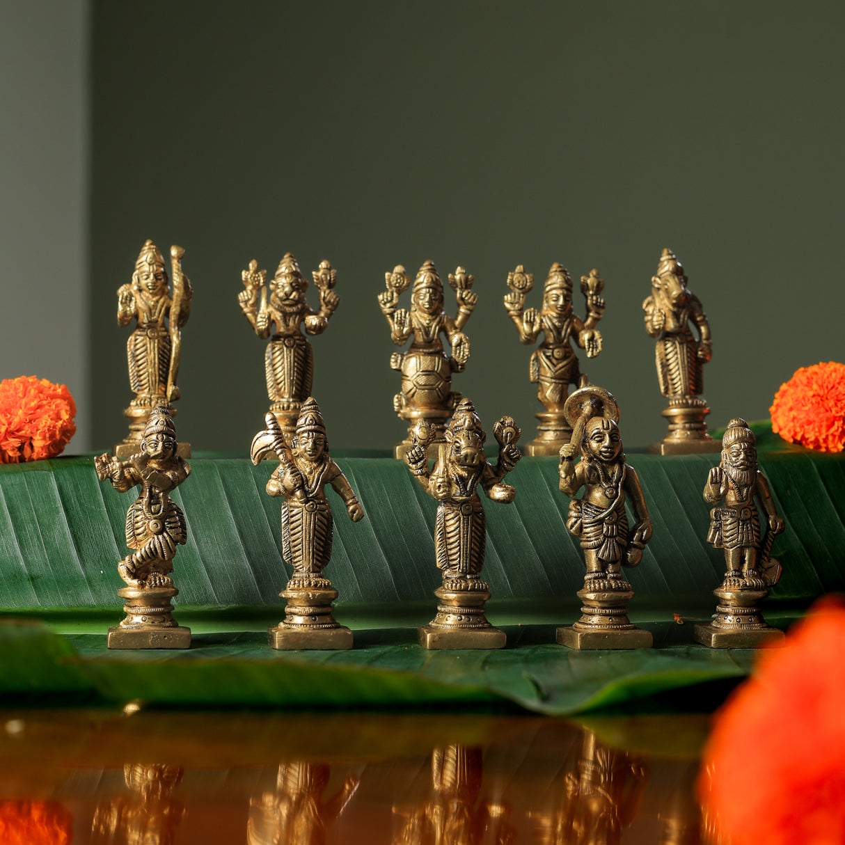 Intricately Carved Dasavatara Brass Statue