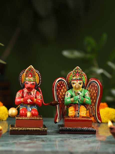 Wooden God Statue - Garuda and Hanuman Pair 2
