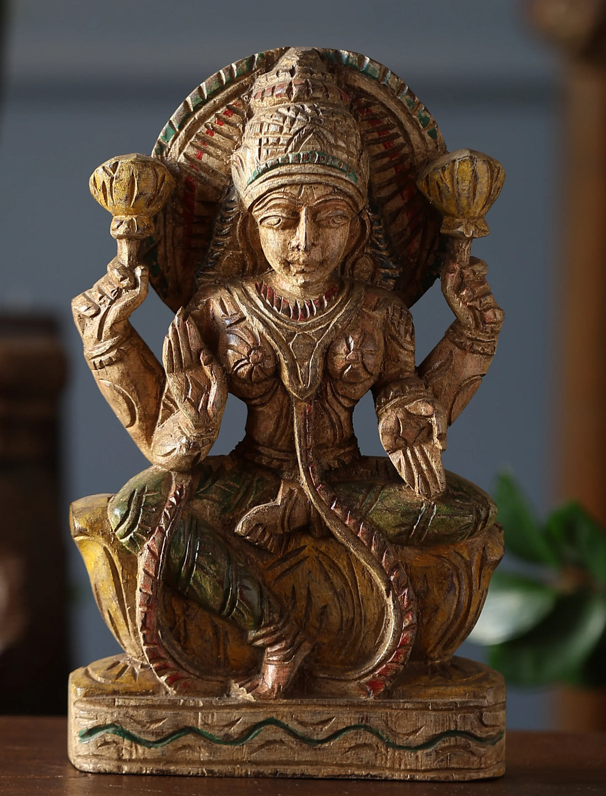 Wooden Whisper - Lakshmi Hand-Carved Statue