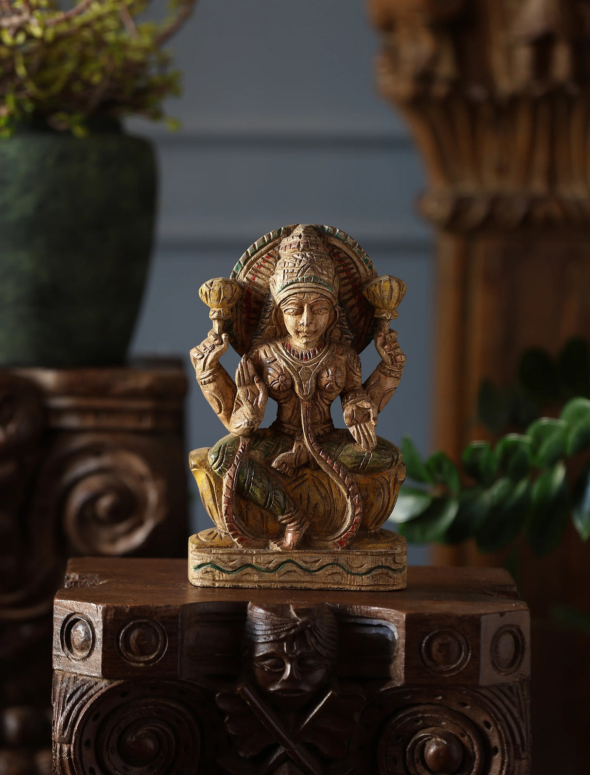 Wooden Whisper - Lakshmi Hand-Carved Statue