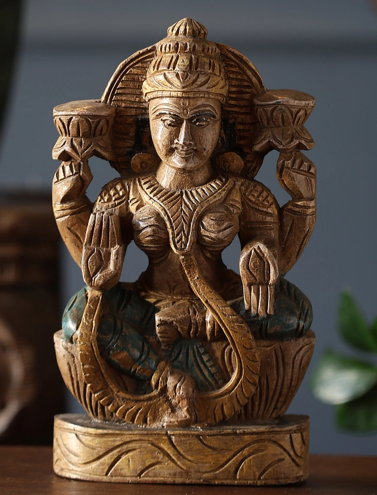 Wooden Whisper - Lakshmi Hand-Carved Statue