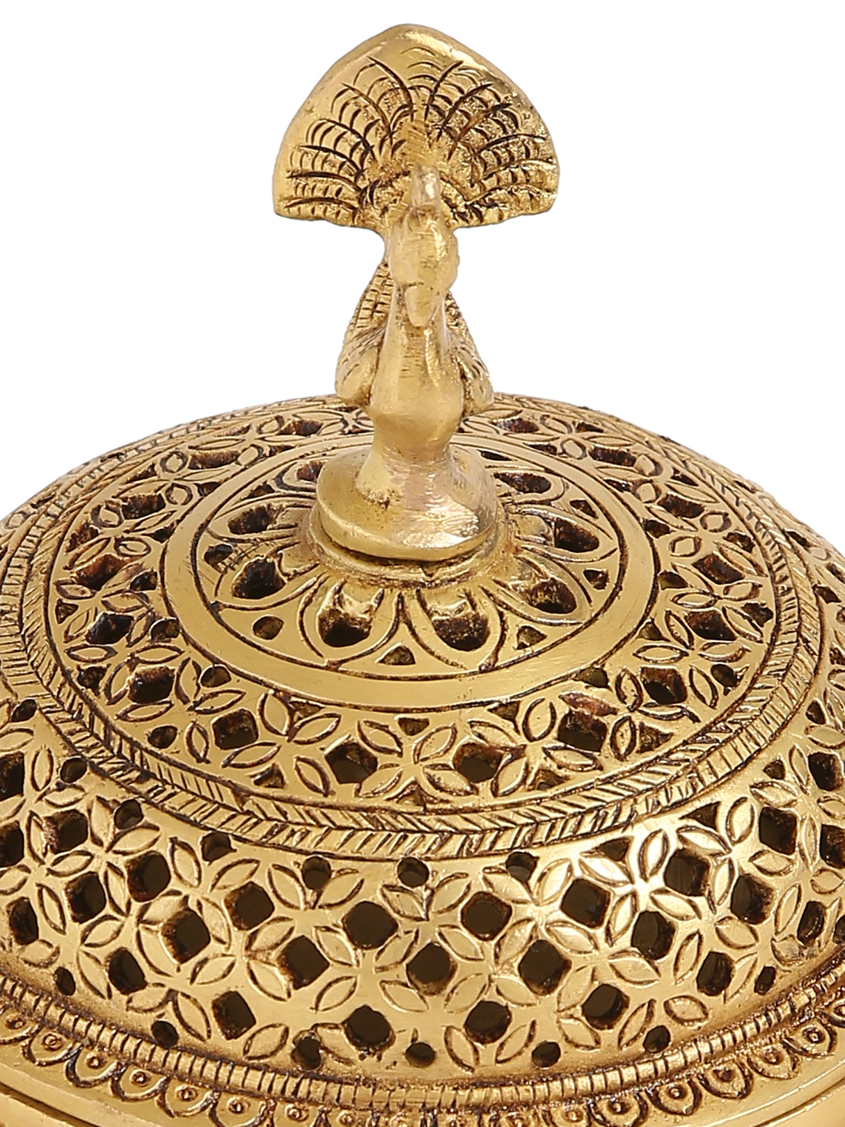 Dhoop Dani - Brass peacock incense burner with tortoise base