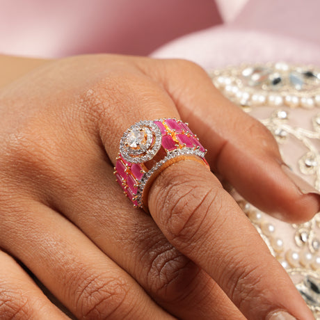 Banu Emerald Elegance Diamond Halo stone Statement Ring