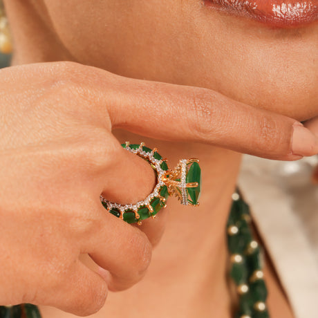 Zar Emerald Royale Diamond Halo stone Band Ring