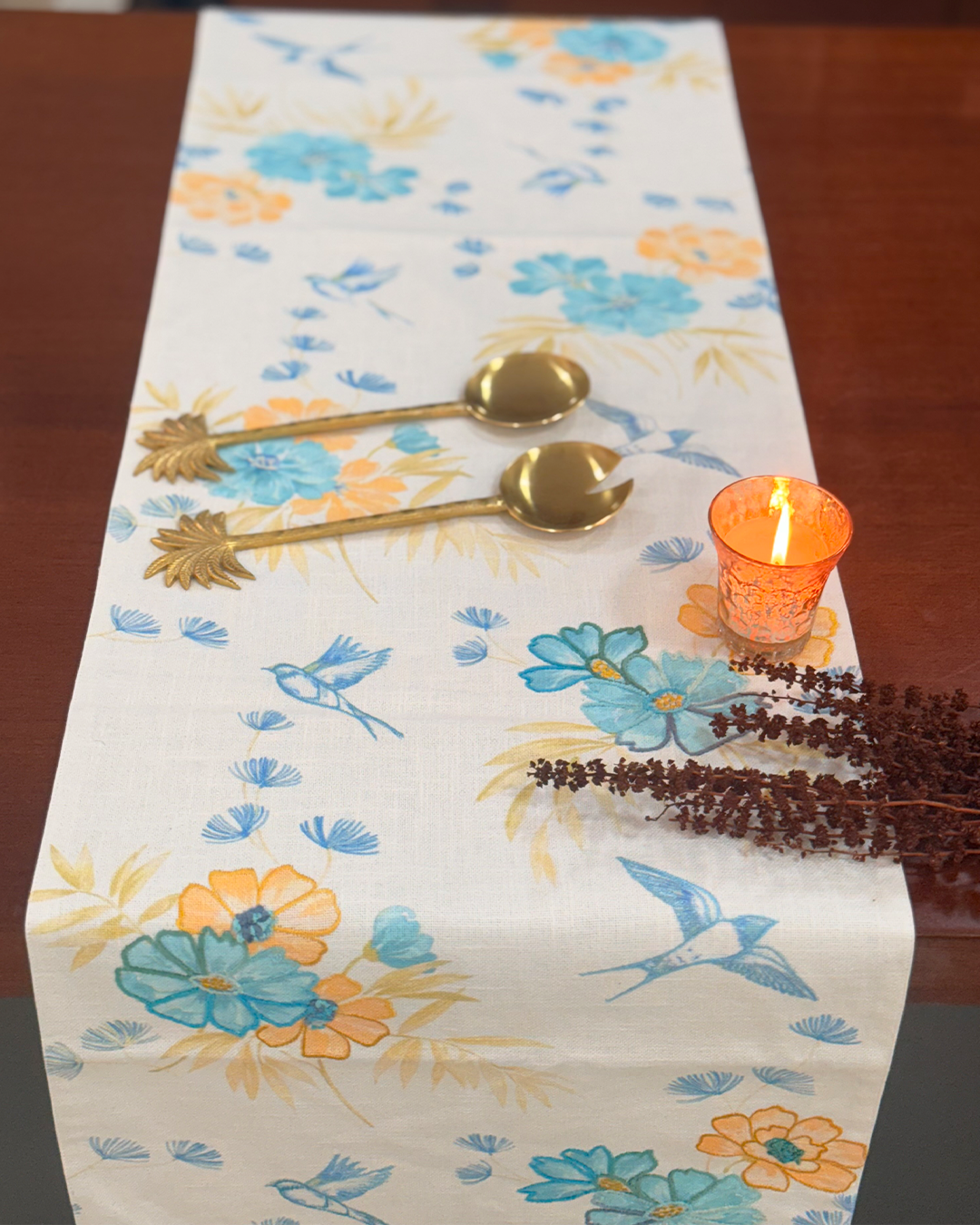 Floral-Pace Table printed and embroidered Runner