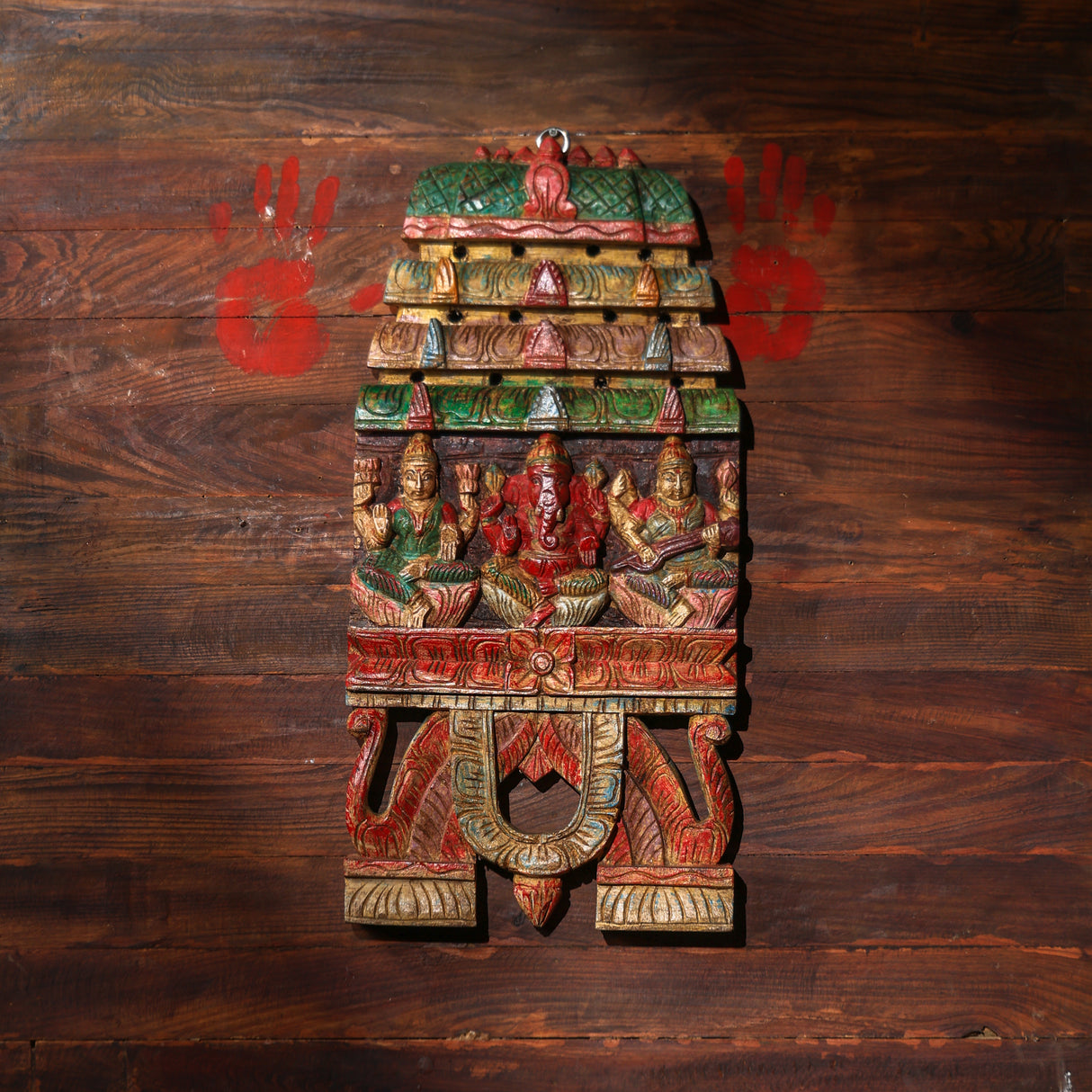 Ganesha & Laxmi Carved Kavadi in Vintage Rustic Finish