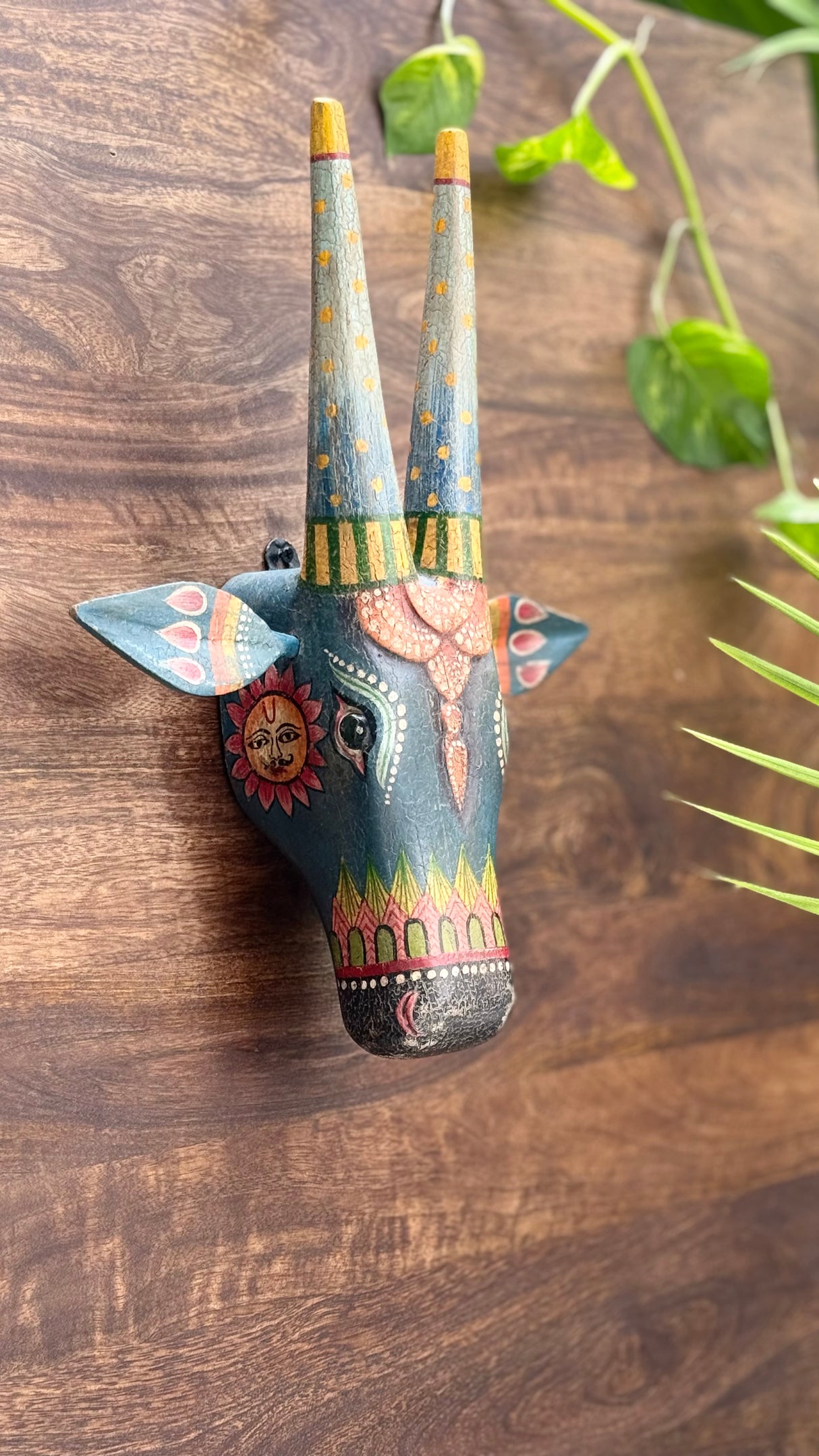 Wooden Cow head painted