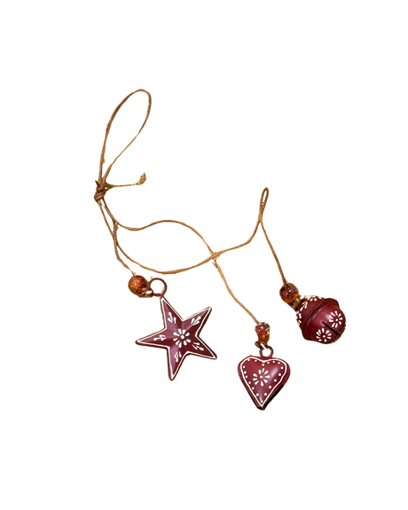 Rustic Charm Hanging Trio – Star, Heart & Bell